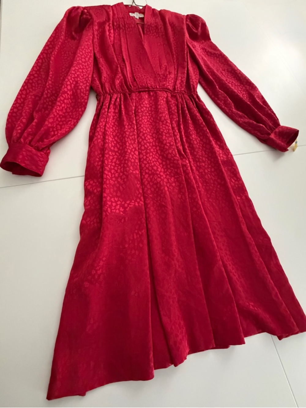 Vintage Red Long Sleeve Maxi Dress - Women's Elegant V-Neck